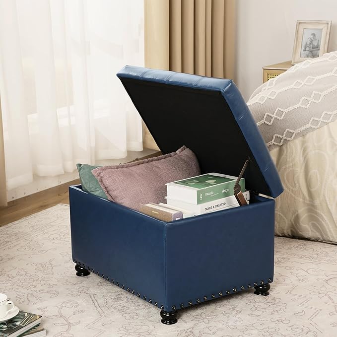 Joveco Faux Leather Storage Ottoman Bench Rectangle 24 Inch Foot Rest Ottomans