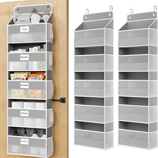 Over The Door Organizer Hanging, 2 Pack 5 Shelf Behind The Doors Storage, Pantry Door Organizer, Closet Organizers for Bedroom and Nursery (Grey)