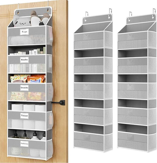 Over The Door Organizer Hanging, 2 Pack 5 Shelf Behind The Doors Storage, Pantry Door Organizer, Closet Organizers for Bedroom and Nursery (Grey)