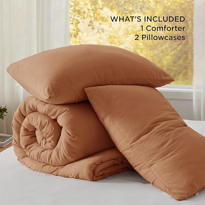 Bedsure Full Size Comforter Set, Pumpkin Soft Prewashed Bedding for All Seasons, 3 Pieces GentleSoft™ Warm Down Alternative Bed Set, 1 Lightweight Comforter (82"x86") and 2 Pillowcases (20"x26")