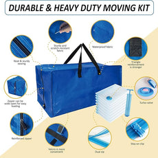 16 Pack Heavy Duty Extra Large Moving Bags with Backpack Straps & Large Vacuum Storage Bags Moving Supply Combo, Moving Totes with Handles & Zippers for Space Saving, Fold Flat, Includes Vacuum Bags