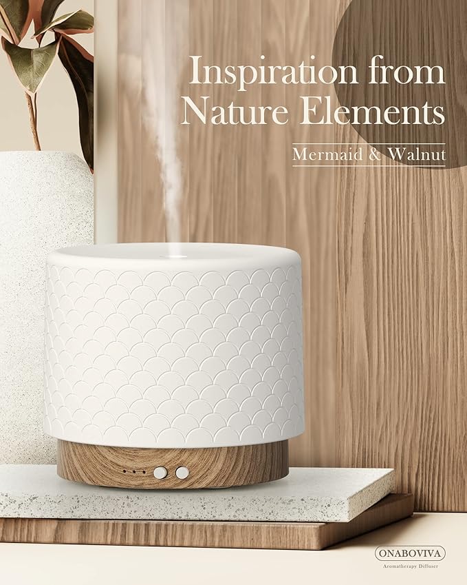 Essential Oil Diffuser, 280ml Ceramic Diffusers for Large Room, Ultrasonic Aromatherapy Diffuser with Cool Mist Humidifier, Quiet and Intelligent Oil Diffusers for Home,Office,Yoga,Bathroom