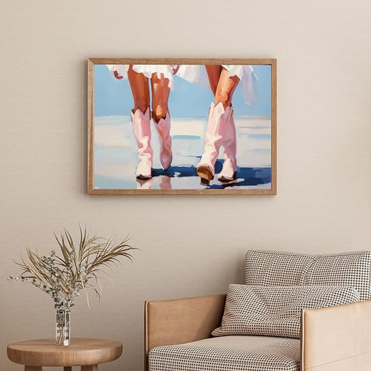 Cowgirl Boots Poster - Pink and Blue Western Boot Print Wall Art for Room Decor, Preppy Dorm, Trendy Women Aesthetic, Apartment - UNFRAMED 16 X 24 in
