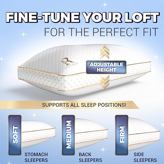 Royal Therapy King Memory Foam Pillows 2-Pack - Shredded Memory Foam Pillow for All Sleep Positions - Medium Firm Pillow with Adjustable Loft, Bamboo Rayon Cover, CertiPUR-US, Oeko-TEX Certified