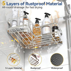 YASONIC Corner Shower Caddy Organizer, 3-Pack Self-Adhesive Rustproof Bath Shelves with Soap Holder & 4 Hooks, Large Capacity Shower Storage Rack for Bathroom Organization, Silver