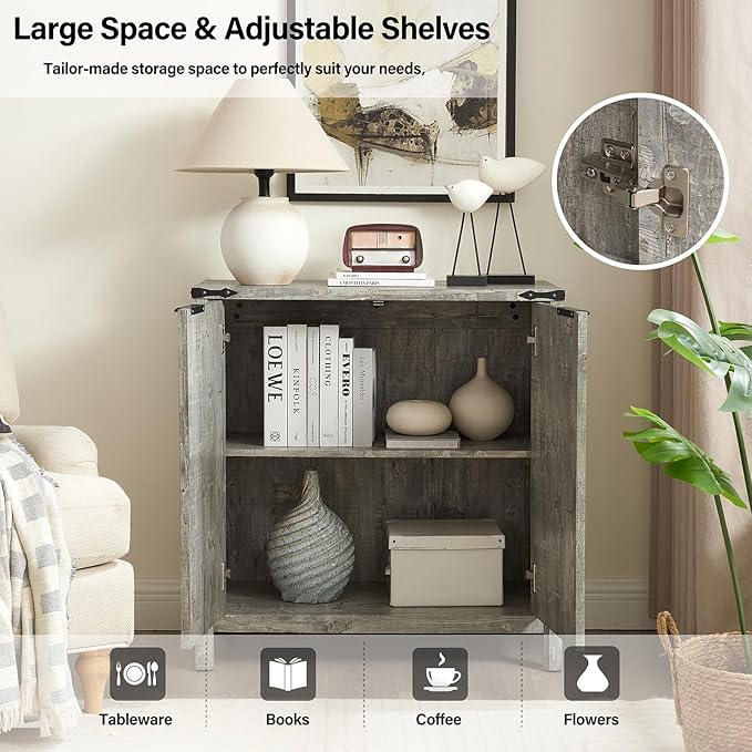 32 Fluted Sideboard Storage Cabinet Buffet - 7-Level Adjustable Shelves, Modern Farmhouse Rustic Kitchen Console Accent Cabinets, Coffee Bar Table for Dining Room