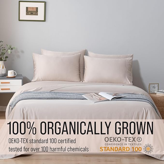 Bella Coterie 6 Piece Luxury Bamboo Viscose California King Size Sheet Set | 100% Organically Grown | Cooling for Hot Sleepers | 18" Deep Pocket | Soft & Hypoallergenic | 4 Pillowcases [Dune]