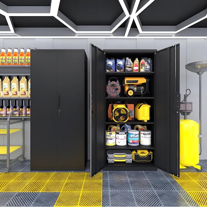 Metal Garage Storage Cabinets with Doors and Adjustable Shelves,72" Lockable Storage Cabinet for Home Office,Garage,School