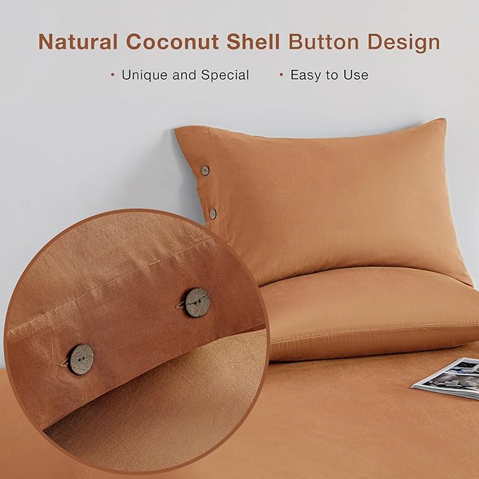 JELLYMONI Pillowcases Standard Set of 2 Cotton Button Pillow Covers 20×26in Caramel Bed Pillow Cases 100% Washed Cotton Soft Breathable (Pillows are not Included)