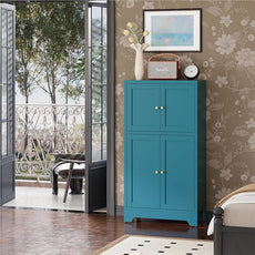 Blue Bathroom Storage Cabinet,Metal Bathroom Cabinet,Navy Blue Storage Cabinets,Bathroom Floor Cabinet with 2 Adjustable Shelves&4 Doors