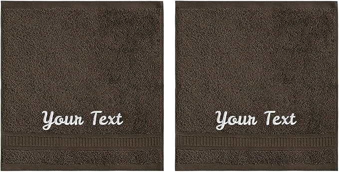 Personalized Towels, Luxury Turkish Genuine Cotton Monogrammed Towel Washcloths for Bathroom, Kitchen, Hotel, Spa, Gym & College Dorm, 2 Pack Washcloth Set for Body & Face, Baby and Adults, Dark Brown