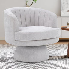CANMOV Swivel Accent Chair with Armrest, Modern 360 Degree Swivel Barrel Chair with Curve Back and Soft Cushion,Comfy Round Sherpa Teddy Armchair Single Sofa for Living Room,Bedroom,Waiting Room,Grey