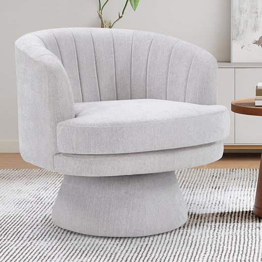 CANMOV Swivel Accent Chair with Armrest, Modern 360 Degree Swivel Barrel Chair with Curve Back and Soft Cushion,Comfy Round Sherpa Teddy Armchair Single Sofa for Living Room,Bedroom,Waiting Room,Grey