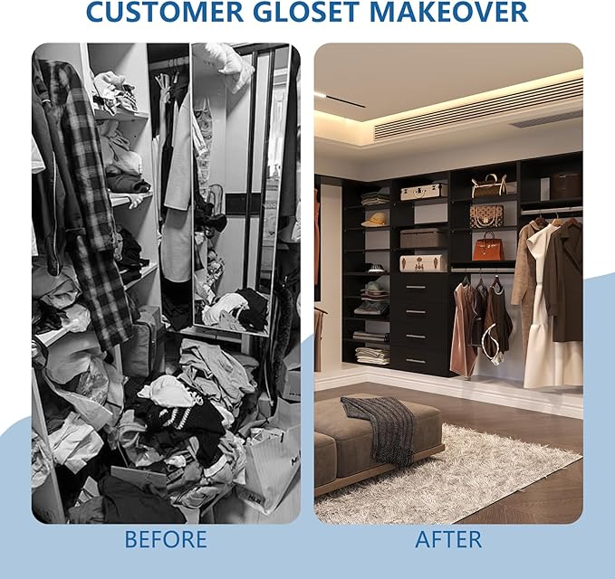 Modular Closet System, 40" Wide Closet Organizer System with Hanging, Wood Tower Closet Storage for Walk In Closets, Wall Mounted Wardrobe Organizer Kit System, Bedroom, Black