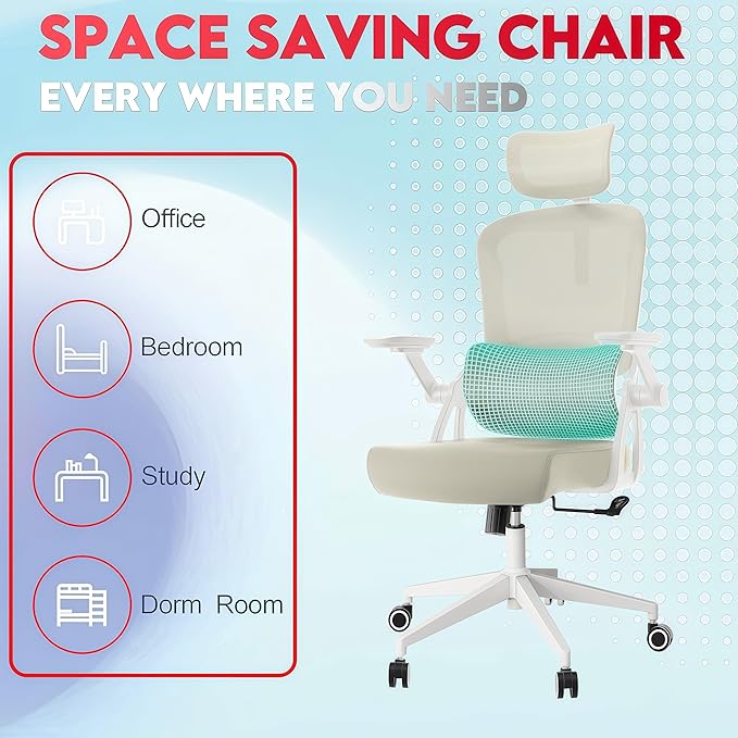 Ergonomic Office Chair - 400LB Comfy Desk Chairs with Adjustable Headrest and Lumbar Back Support, Mesh Computer Chairs with Wheels and Arms for Home Office, Study (218khaki-With Headrest)