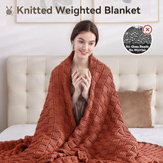 Knitted Weighted Blanket Adults, No Beads Heavy Blanket 36” x 48'' 5lbs, Breathable Chunky Knit Blanket, Cooling Weighted Blanket for Hot Sleepers, Christmas Home Decor (Orange)