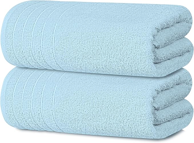 Tens Towels Pack of 2 Extra Large Bath Sheets 35 x 70 Inches, 100% Cotton, Larger & Lighter Weight, Quicker to Dry, Super Soft & Absorbent, Oversized Bath Towels, Sky Blue