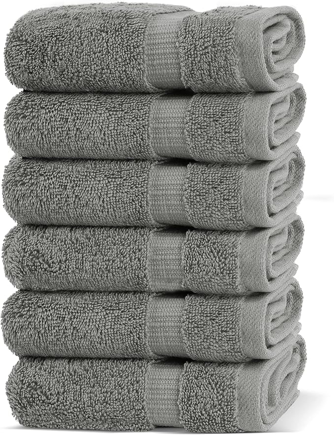 Chakir Turkish Linens 100% Cotton Premium Turkish Towels for Bathroom | 13'' x 13'' (6-Piece Washcloth, Gray)