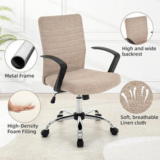 422 High Back Ribbed Office Chair Ergonomically Designed with Armrest Executive Swivel Computer Chairs with Wheels for Conference Study Leisure(Khaki)