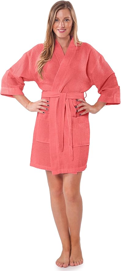 Turquaz Lightweight Short Robes For Women Waffle Kimono Bathrobe - Soft, Fast-Drying, Long-Lasting Cotton Blend