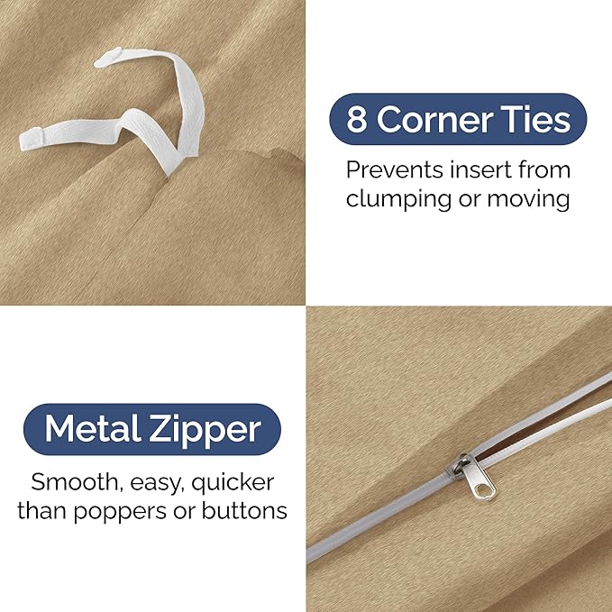 CGK Unlimited Duvet Cover King Size Set - Extra Soft King Size Duvet Cover 104 x 90 with 2 Pillow Shams - Hotel Quality w/Zipper Closures & Ties - Bedding and Bed Linens Set (Heathered Tan)