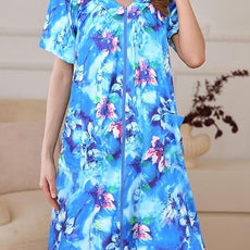 Ekouaer Women Robe Zipper Front Mumu Duster Robes Zip Up Housecoat Soft Sleepwear with Pockets