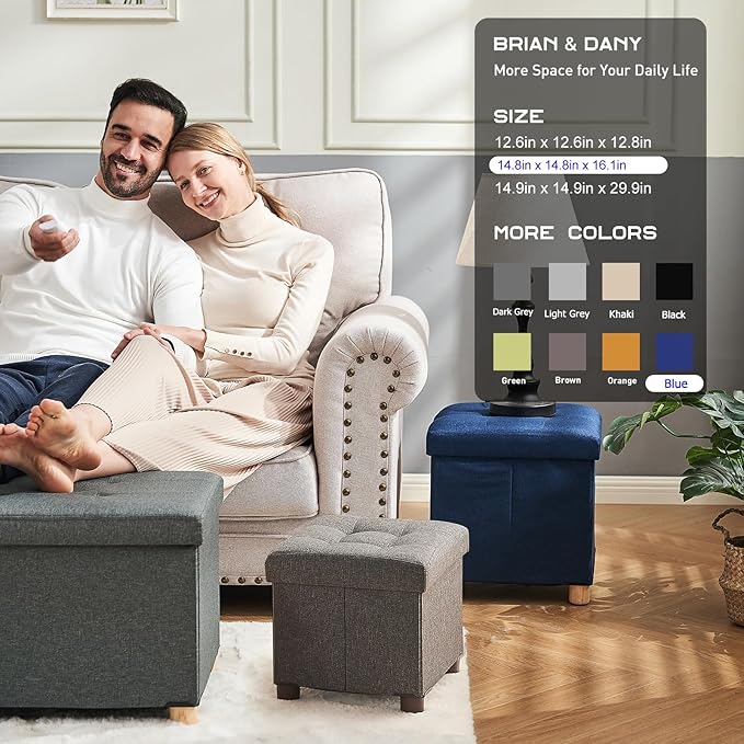 BRIAN & DANY Small Ottoman with Storage, Foot Stool Ottoman Storage Cube, Foot Rest for Couch with Legs, Navy Blue 14.8" x 14.8" x 16"