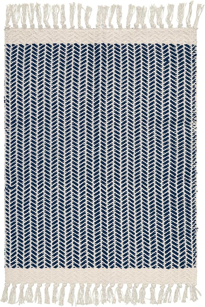 Lahome Boho Bedroom Rug, 3x5 Kitchen Rug Lightweight Rugs for Entryway Living Room Woven Washable Area Rug with Tassels, Farmhouse Navy Blue Throw Rugs Non Shedding Floor Carpet for Living Bedroom