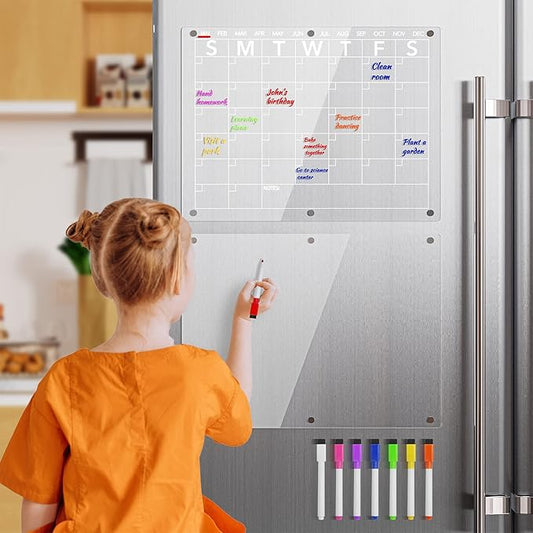 Acrylic Magnetic Dry Erase Board Calendar for Fridge, Clear Monthly Planner and Memo Whiteboard for Refrigerator, w/ 8 Colors Markers, 15 x 11"
