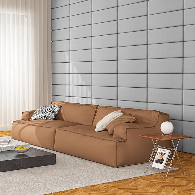 Art3d Peel and Stick Headboard for Full King and Queen in Velvet Stone, Pack of 12 Panels Sized 9.84" x 23.62", 3D Soundproof Wall Panels, Upholstered Wall Panel