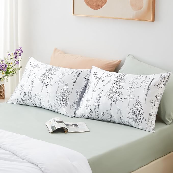 EXQ Home Silky Satin Pillowcase for Hair and Skin,Pillow Cases Standard Size Set of 2 Satin Pillow Case 2 Pack with Envelope Closure Flowers with White Background