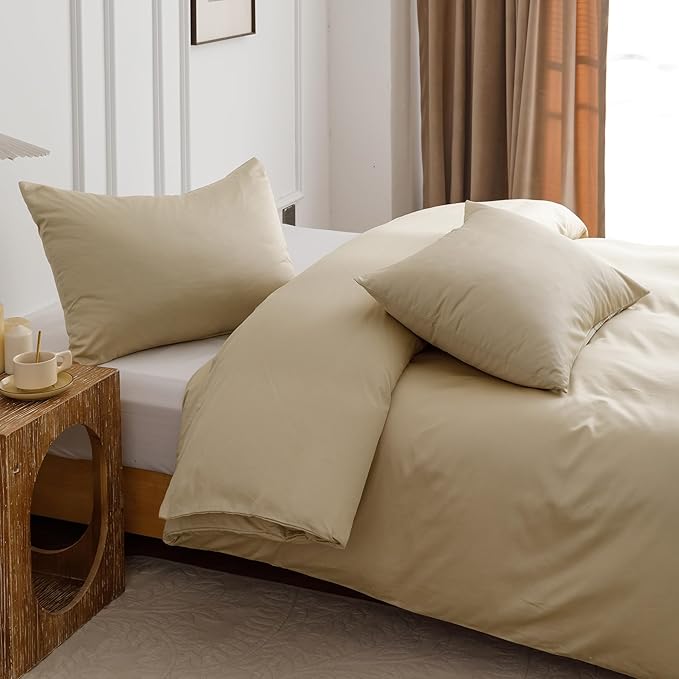 HeimenAogo Egyptian Cotton Duvet Cover Full Sateen Weave, Silky Soft and Breathable Bedding Set with Zipper Closure, Long Staple Cotton Bed Linen Cream 3Pcs (80"×90")