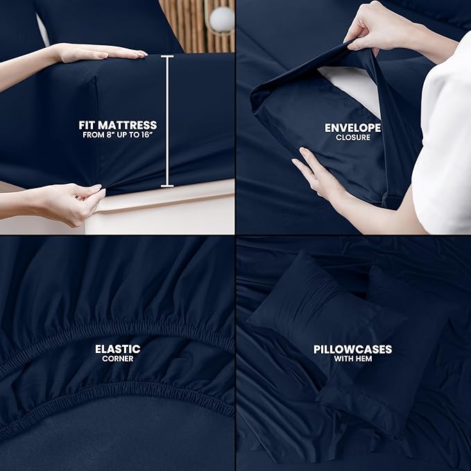 Utopia Bedding Full Sheet Set – 4 Piece Bed Sheets for Full Size Bed, Soft and Breathable Microfiber, Includes 1 Fitted Sheet, 1 Flat Sheet and 2 Pillowcases (Navy Blue)