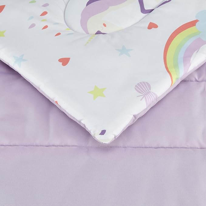 Amazon Basics Microfiber Kids' Bed-in-a-Bag 7-Piece Bedding Sheet and Comforter Set, Full/Queen, Unicorn Print
