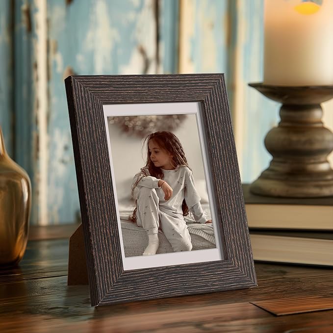4x6 Picture Frame with Mat for 3.5x5, Distressed Black Wood Grain Gallery Wall Picture Frames for Tabletop or Wall Mounting(4 Pack, Black)