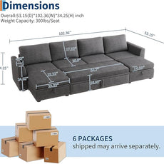 GarveeHome Sectional Sleeper Sofa with Pull Out Bed, Corduroy Modular Sectional 6 Seat Couch with Pull Out Couch and Storage Seat & 2 Ottomans, Convertible Couches for Living Room