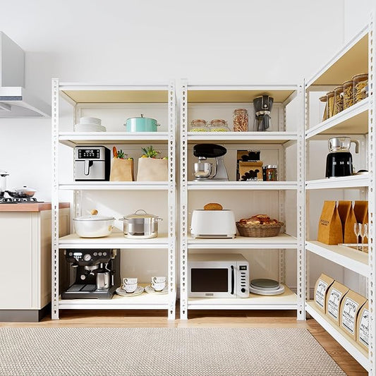 36"W "Father&I" 5-Shelf Industrial Metal Steel Garage/Tote Storage Shelves Heavy-Duty Adjustable Rack: Tall Shelving Units Organizer for Closet/Basement/Pantry/Shop/School 72"H*36W*16"D, White