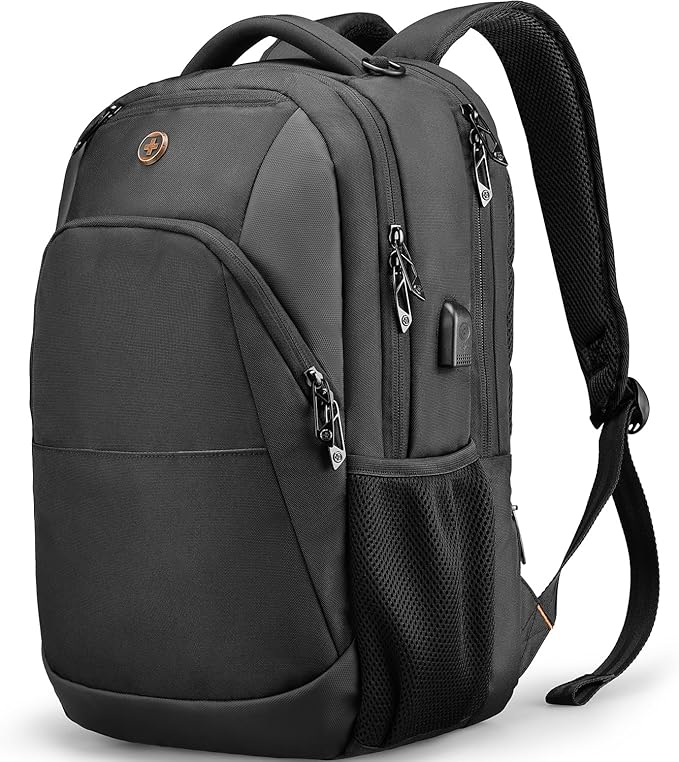 Swissdigital Design Travel Laptop Backpack, College Laptops Backpack with USB Charging Port for Men and Women Fits 16 Inch Notebook, Black | SD1670-01