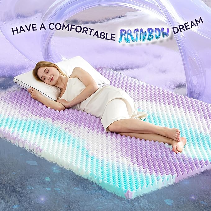 SINWEEK 2 Inch Egg Crate Memory Foam Mattress Topper King Size, Soft Mattress Pad for Back Pain Relief, Bed Topper, CertiPUR-US Certified, Colorful