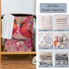 Red Cardinal Laundry Hamper,Cherry Blossoms Dirty Clothes Laundry Basket with Handles Waterproof Oxford Cloth Storage Basket for College Dorms Bathroom Bedroom 16