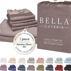 Bella Coterie 7 Piece Luxury Bamboo Viscose Split King Size Sheet Set | 2 Fitted Sheets for Adjustable Beds | 100% Organically Grown | Cooling for Hot Sleepers | 4 Pillowcases [Mocha]