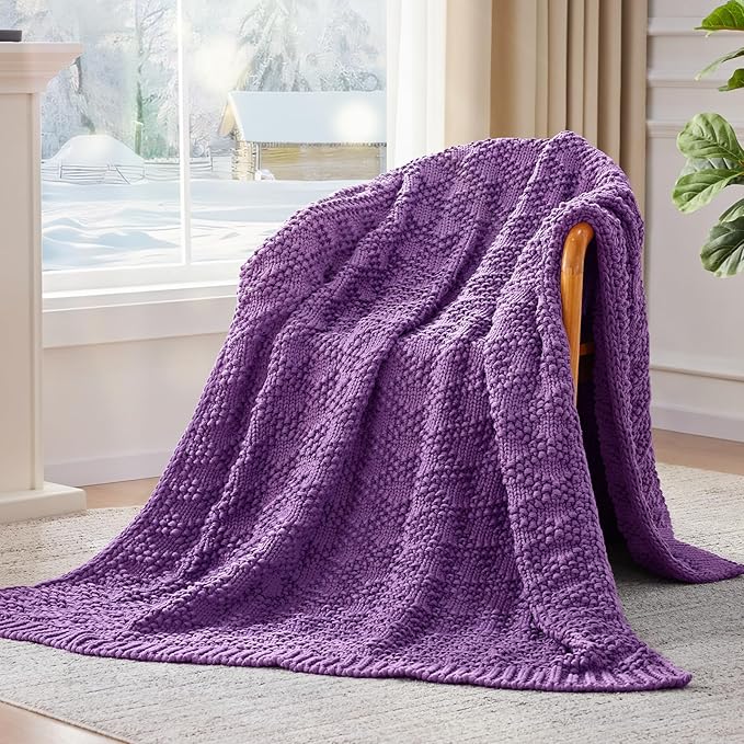 Knitted Weighted Blanket for Adult, Chunky Knit Weighted Throw for Sleep 36"*48" 5lbs, Cooling Breathable Heavy Blanket for Hot Sleepers, Machine Washable Blanket for Room Decor(Purple)