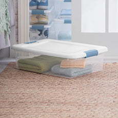 Sterilite 24-Pack Latching Box, Under Bed Storage Bins with Lids, Clear Plastic, 32 Quart - Heavy-Duty Organizing Containers for Closet, Bathroom, and Office