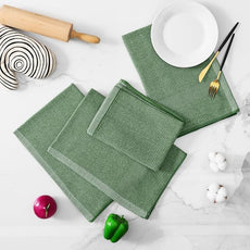 Homaxy Premium Kitchen Towels(18”x 28”, 8 Pack), Large Cotton Kitchen Hand Towels, Flat and Terry Dish Towels, 380 GSM Highly Absorbent Tea Towel Set with Hanging Loop, Grass Green