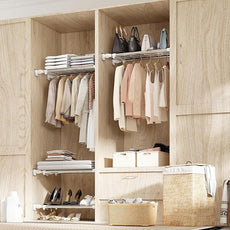 BAOYOUNI Tension Closet Shelves Stainless Steel Rustproof Storage Rack Bathroom Kitchen Organizer Shelf Dividers Ivory, 23.62-31.5 Inches