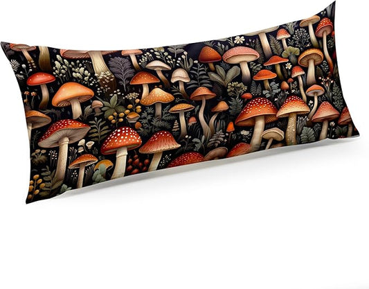 Microfiber Body Pillow Cover with Hidden Zipper,Comfortable Fabric,Floral Print Pattern Body Pillow Case,Lightweight and Breathable,The Size is 20 "X 54"(Mushroom-20)