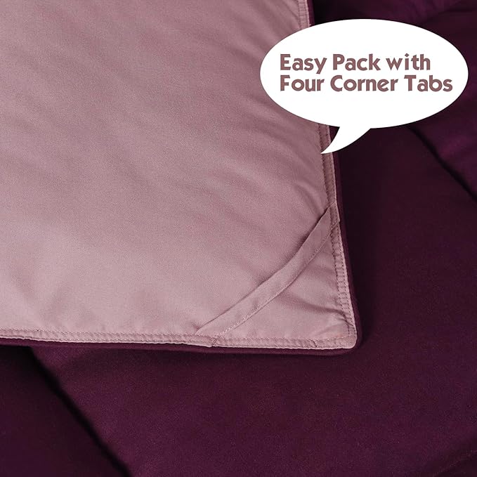 HIG 3pc Plum Queen Comforter Set - All Season Reversible Down Alternative Comforter with Two Shams - Quilted Duvet Insert with Corner Tabs - Box Stitched - Breathable, Soft, Fluffy