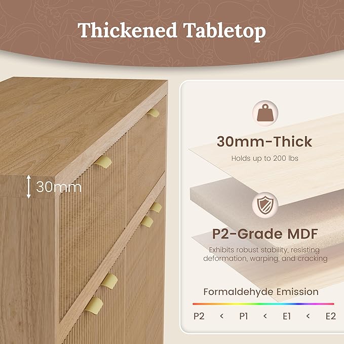 Fluted Sideboard Buffet Cabinet with Storage Drawers, 55" Large Accent Storage Cabinet with Doors and Adjustable Shelf, Modern Farmhouse Credenza for Entryway, Kitchen, Living Room - Wood