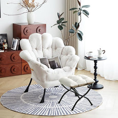 Tiita 2025 Lazy Chair with Ottoman, Modern Floral Upholstered Lounge Armchair, Mid-Century Comfy Reading Chair with Footrest Oversized Armchair for Bedroom, Living Room, Dorm Room, Beige