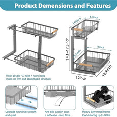 Under Sink Organizer Storage 2 Pack, 2 Tier Slide Out Height Adjustable Pull Out Cabinet Organizer Drawer for Kitchen Bathroom Large Under Sink Shelf Rack Caddy for Pantry, Grey